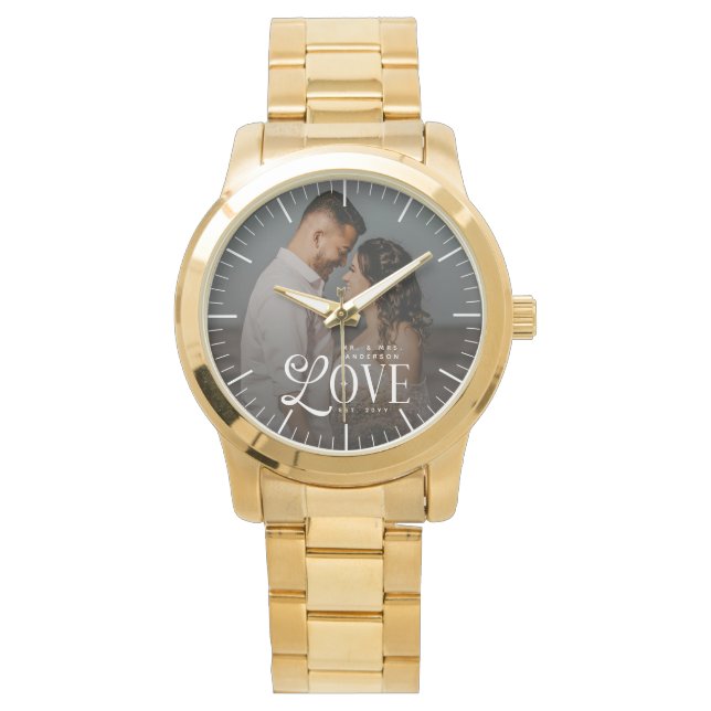 Modern kärlek Anpassat Namn År Foto Par Bröllop Armbandsur (Framsida)