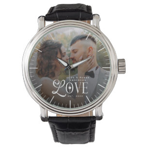Modern kärlek Anpassat namn År Par Bröllopsfoto Armbandsur