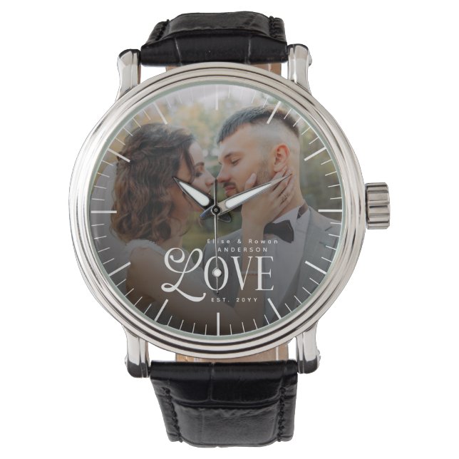 Modern kärlek Anpassat namn År Par Bröllopsfoto Armbandsur (Framsida)
