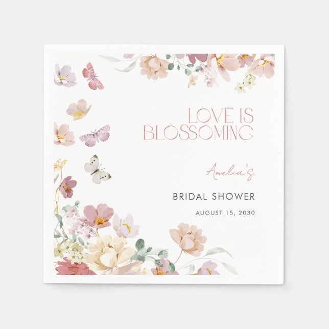 Modern kärlek blommar rosa bröllopsdusch pappersservett (Framsidan)