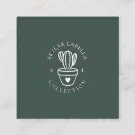 Modern Kärlek Cactus Plant Line-Art Logotyp & Mono Fyrkantigt Visitkort
