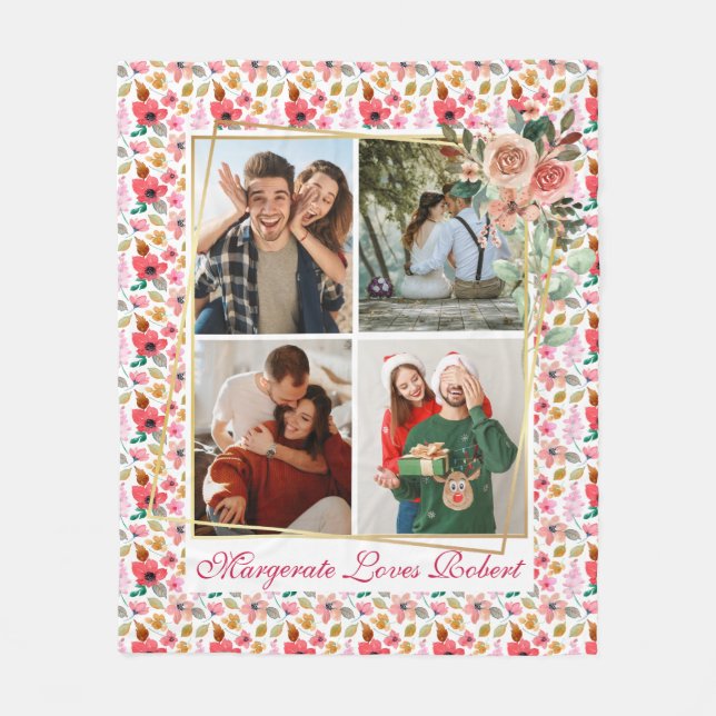 Modern KÄRLEK DU 4 Foton Alla hjärtans daggåva söt Fleecefilt (Framsidan)