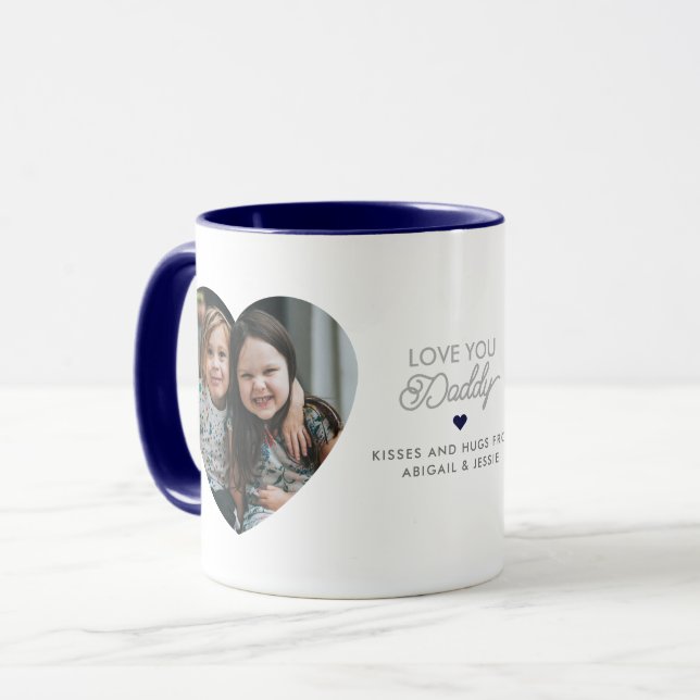 Modern "Kärlek du pappa/Pappa" 2 Hjärtformade foto Mugg (Framsida vänster)