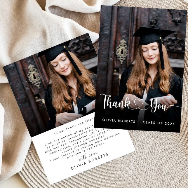 Modern Kärlek Heart-skriptklass för 2024 Studenten Tack Kort (Skapare uppladdad)