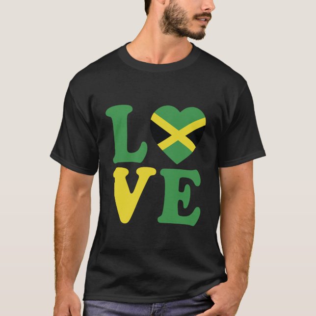 Modern Kärlek Jamaica Heart Flagga T Shirt (Framsida)