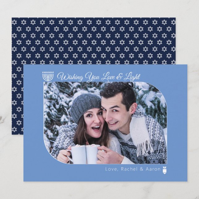 Modern Kärlek & Light Hanukkah Önskemål Photo Helg Julkort (Fram/baksida)
