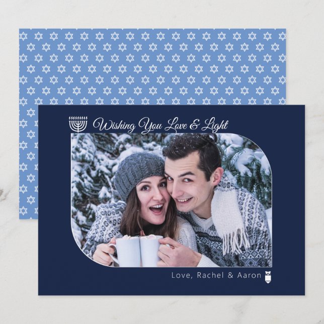 Modern Kärlek & Light Hanukkah Önskemål Photo Helg Julkort (Fram/baksida)