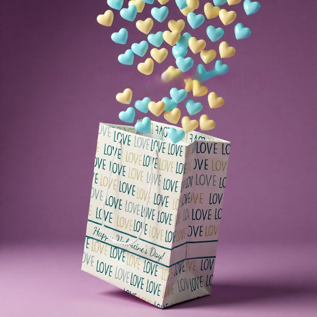 Modern kärlek-mönster i turkos och guld med meddel (Modern LOVE Pattern in Teal and Gold with Message Medium Gift Bag)