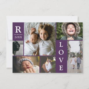Modern kärlek Mörklila block Familjefotokollage Julkort