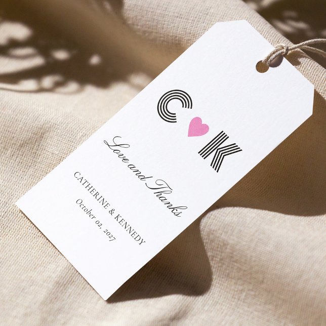 Modern "Kärlek och tack" Personligen Bröllop Presentetikett (Modern 'Love and Thanks' Personalized Wedding  Gift Tags )