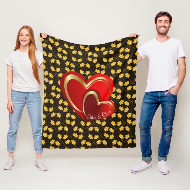 Modern Kärlek Red Hearts Personlig Bröllop Gift Fleecefilt (På plats)