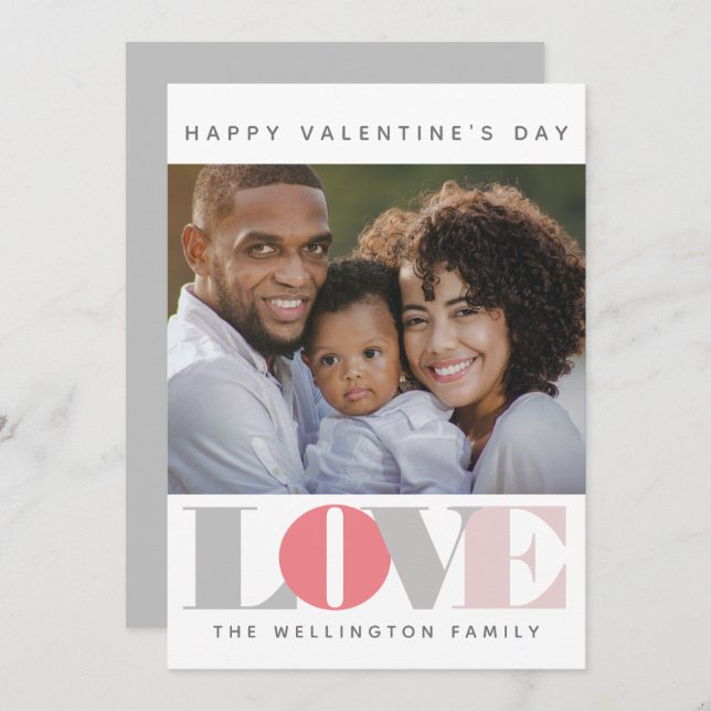 Modern KÄRLEK Rosa Grått Alla hjärtans dag Foto Julkort (Fram/baksida)