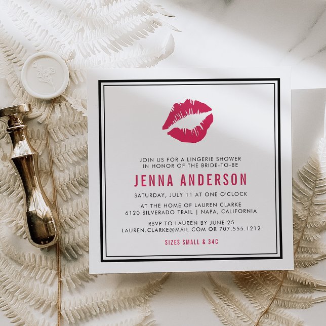 Modern Kärlek | Rosa Kiss Lingerie Shower Inbjudningar (Skapare uppladdad)