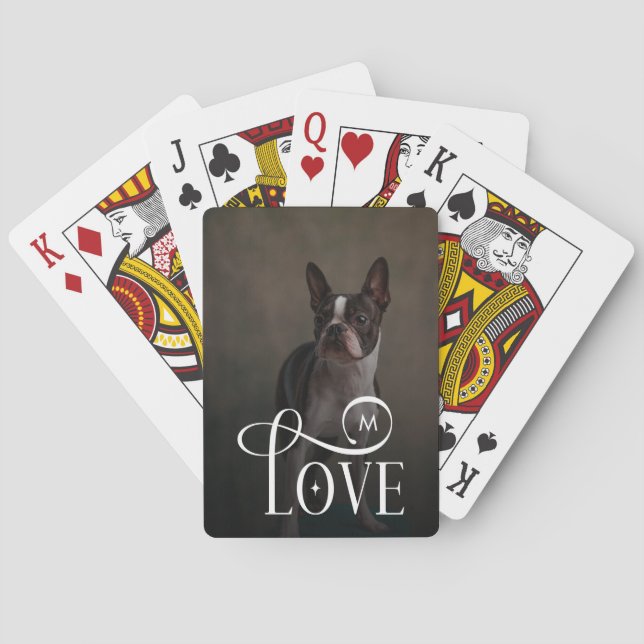 Modern kärlek skräddarsydd hund fotomonogram casinokort (Baksidan)