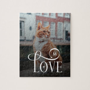 Modern kärlek skräddarsydd kattdjur foto monogram pussel