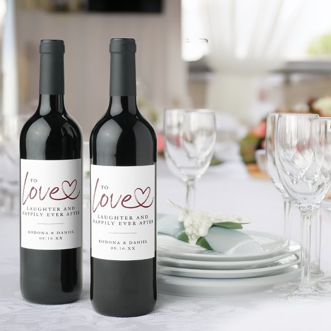 Modern Kärlek skrattar lyckligtvis allt efter Bröl Vinflaska Etikett (Modern Love Laughter Happily Ever After Wedding Wine Label)