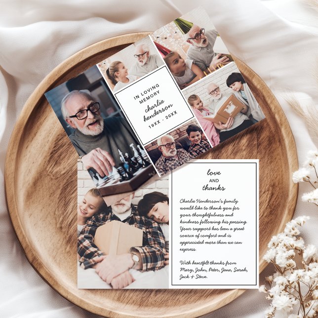 Modern Kärlek & tack, 6-foto-begravning/Bereavemen Tack Kort (Skapare uppladdad)