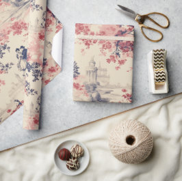 Modern Kärlek Valentine Red Toile de Jouy Mönster Presentpapper