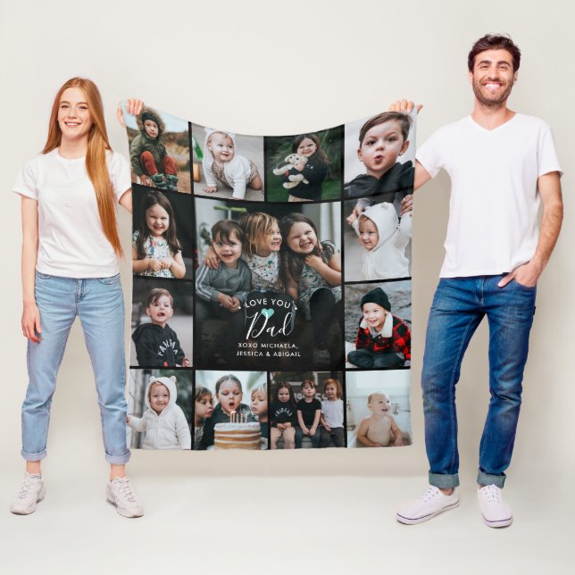 Modern Kärlek You Pappa/pappa/Annat fotokollage Fleecefilt (På plats)