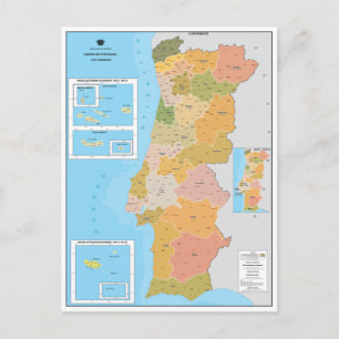Modern karta över Portugal Vykort