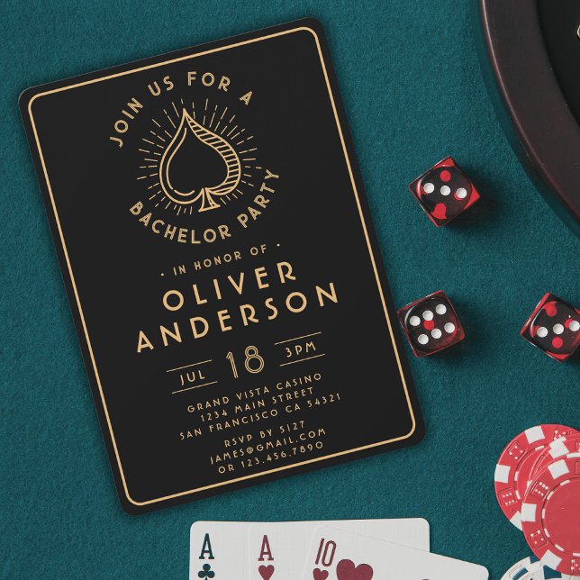 Modern kasino Bachelor Party Poker Card | Svart Inbjudningar (Skapare uppladdad)
