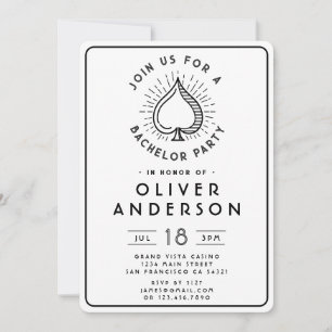 Modern kasino Bachelor Party Poker Card Vit Inbjudningar