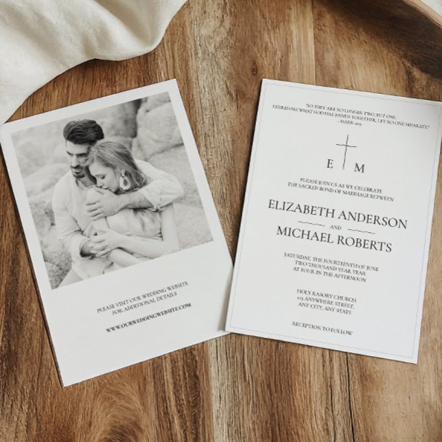 Modern katolsk foto B&W Kor Bröllop Inbjudningar (Catholic Wedding Invitation)