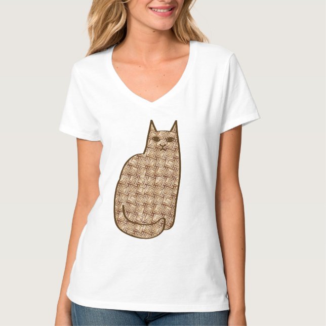 Modern katt, beige och lätt brun i mitten av århun t shirt (Framsida)