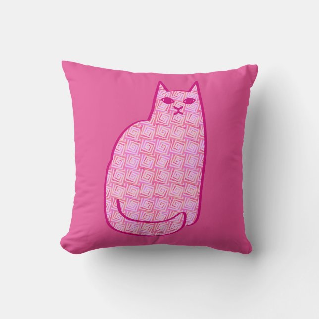 Modern katt, Fuchsia och Ljus rosa katt i mitten a Kudde (Framsida)