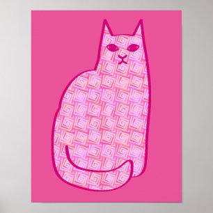 Modern katt, Fuchsia och Ljus rosa katt i mitten a Poster