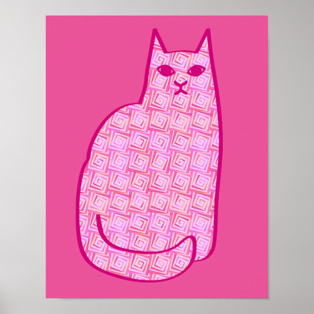 Modern katt, Fuchsia och Ljus rosa katt i mitten a Poster (Framsidan)