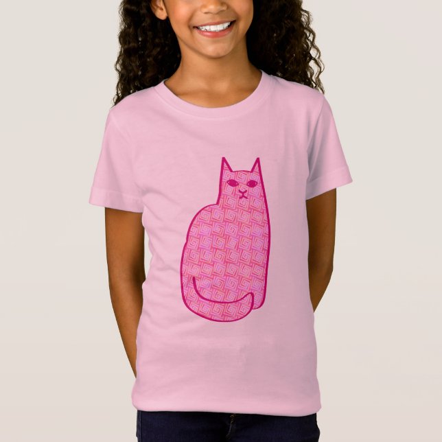 Modern katt, Fuchsia och Ljus rosa katt i mitten a Tee (Framsida)