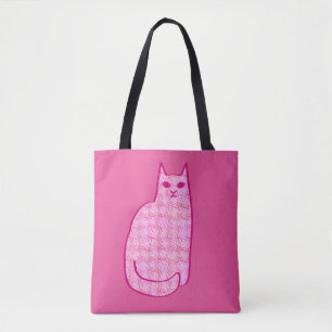 Modern katt, Fuchsia och Ljus rosa katt i mitten a Tygkasse