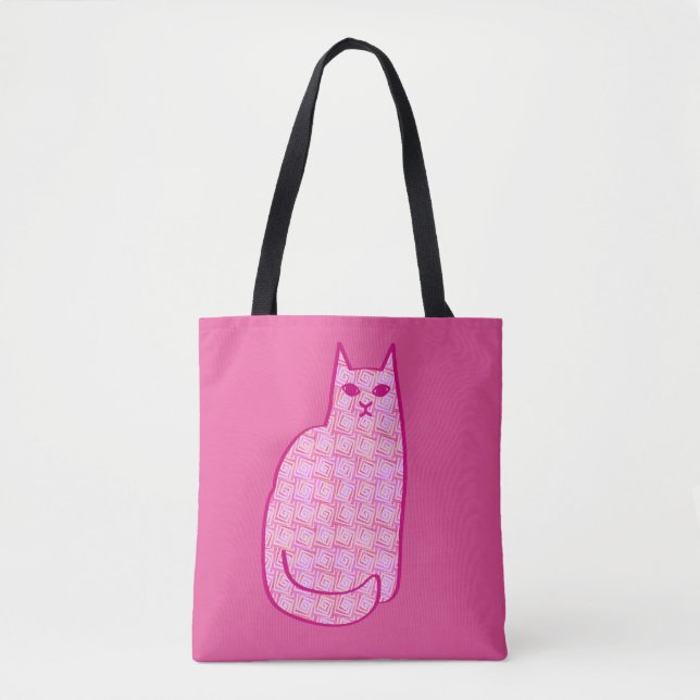 Modern katt, Fuchsia och Ljus rosa katt i mitten a Tygkasse (Framsida)