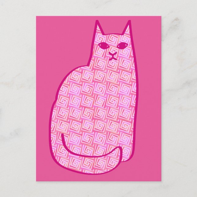 Modern katt, Fuchsia och Ljus rosa katt Vykort (Framsida)