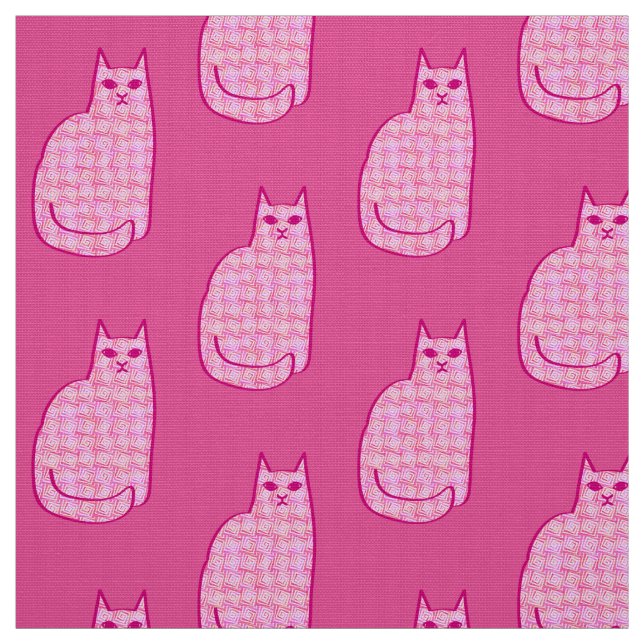 Modern katt, Fuchsia och Ljusare rosa Tyg (Provkarta)