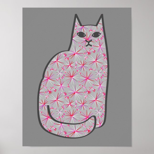 Modern katt, Grått/Grått och Rosa i mitten av århu Poster (Framsidan)