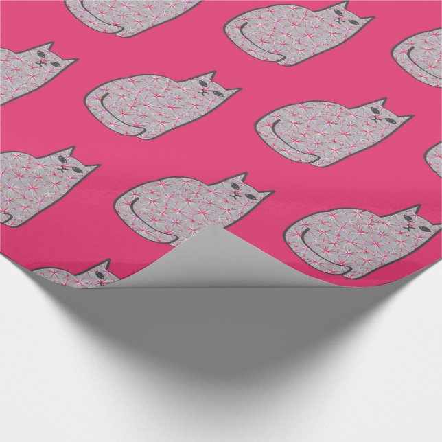 Modern katt, Grått/Grått och Rosa i mitten av århu Presentpapper (Hörn)