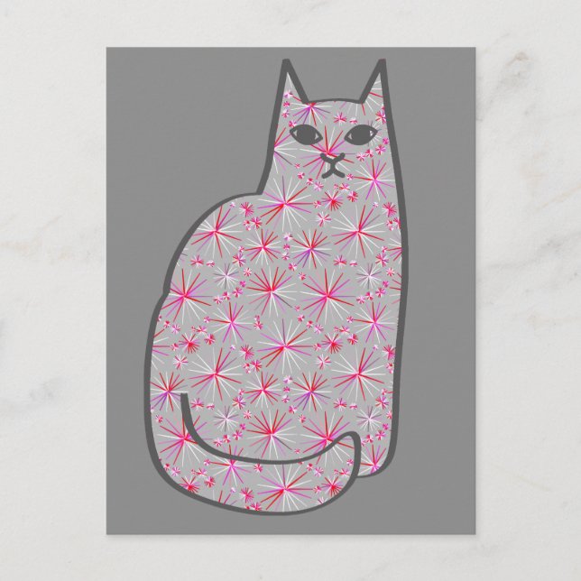 Modern katt, Grått/Grått och Rosa i mitten av århu Vykort (Framsida)