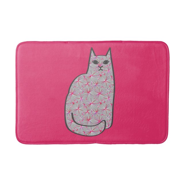 Modern katt-, Grått- och fuchsisk Rosa i mitten av Badrumsmatta (Framsidan)