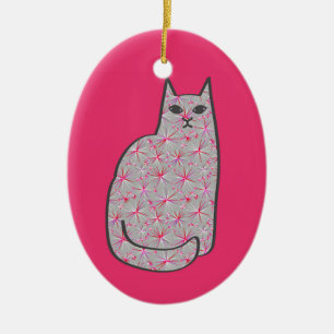 Modern katt-, Grått- och fuchsisk Rosa i mitten av Julgransprydnad Keramik