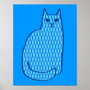 Modern katt, kobolt och ljusblå mitt i århundradet poster