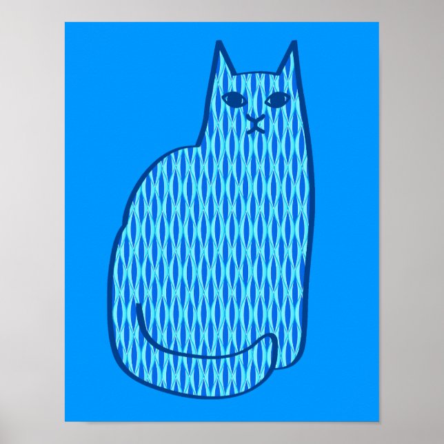 Modern katt, kobolt och ljusblå mitt i århundradet poster (Framsidan)