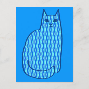 Modern katt, kobolt och ljusblå mitt i århundradet vykort