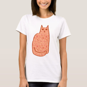 Modern katt, korallad och vit Orange i mitten av å Tee