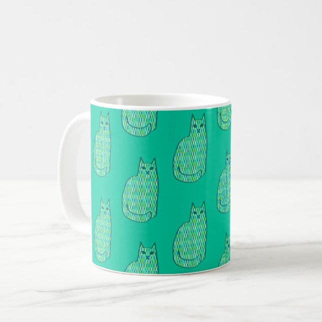 Modern katt-, mynnings- och limgrön i mitten av år kaffemugg (Framsida vänster)