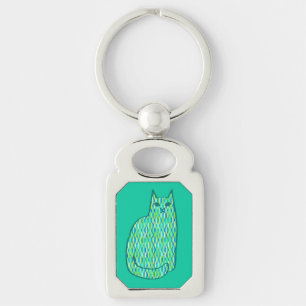 Modern katt-, mynnings- och limgrön i mitten av år rektangulärt silverfärgad nyckelring