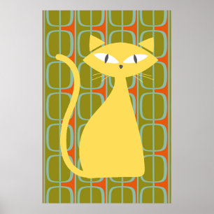 Modern katt på Geometric Mönster Poster