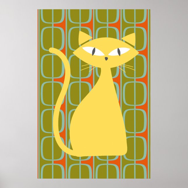 Modern katt på Geometric Mönster Poster (Framsidan)