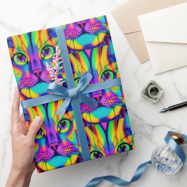 Modern katt psykedelisk mönster unik färgrik presentpapper (Gifting)